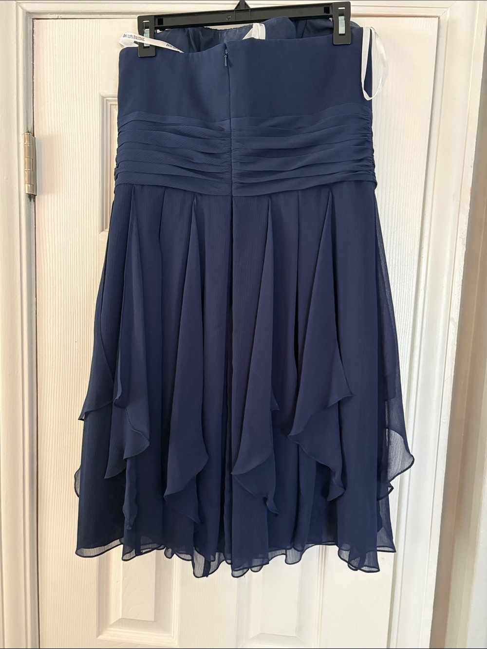 David's Bridal Marine Navy Chiffon Strapless Bridesmaid Dress F14169 Size 12 - Picture 3 of 8